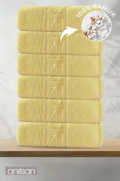 6'lı Sarı Greek Beyaz Banyo Havlusu - 70x140cm, 490gr, %100pamuk, Spa Ve Otel Havlusu
