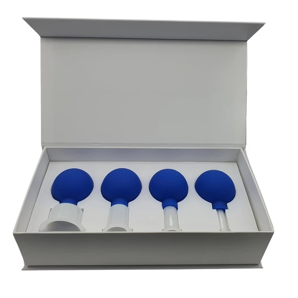 Silikon Vakumlu Yeşim Taş Jade Yüz Masaj Kupası 4’lü Set Mavi Renk ürün görseli