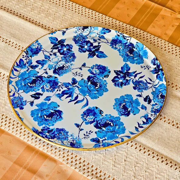 Glore Blue Rose Altın Yaldızlı Cam Tepsi - 2