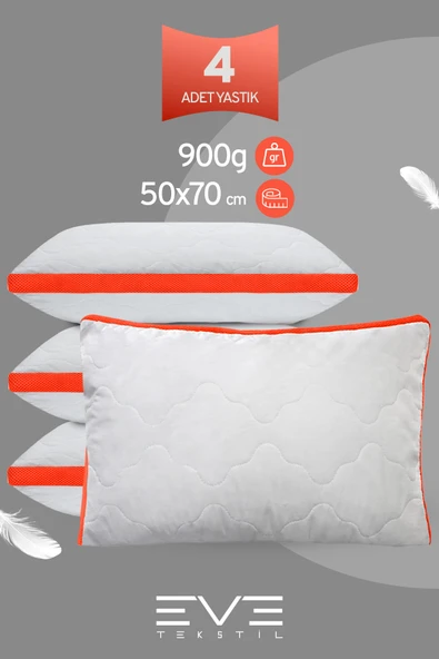4 Adet Klimax Turuncu Serisi Kılıflı Fermuarlı Klimali Antialerjik Silikon Nano Elyaf Yastık 50x70cm ürün görseli