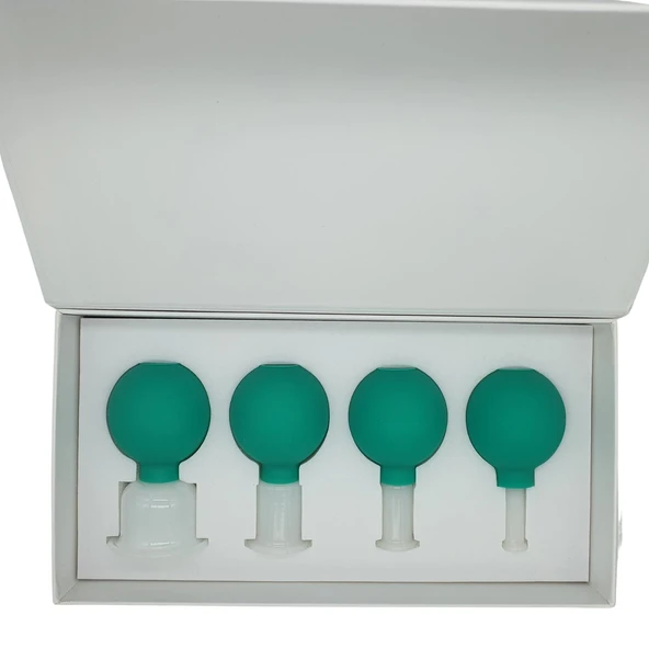 Silikon Vakumlu Yeşim Taş Jade Yüz Masaj Kupası 4’lü Set Yeşil Renk - Resim 2