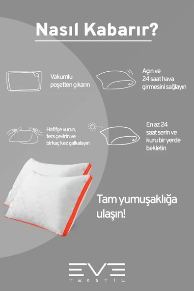 6 Adet Klimax Turuncu Serisi Kılıflı Fermuarlı Klimali Antialerjik Silikon Nano Elyaf Yastık 50x70cm - Resim 5