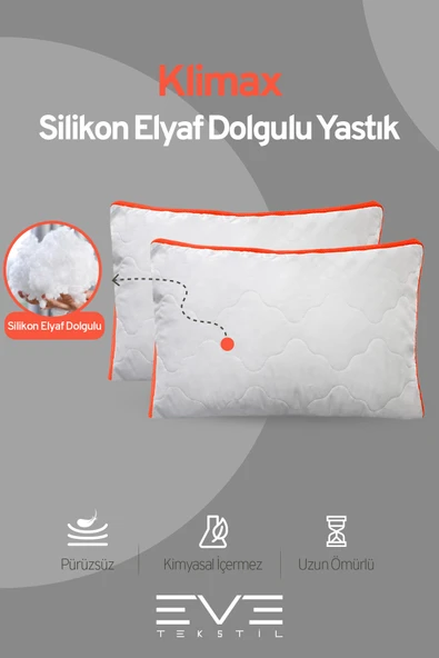 6 Adet Klimax Turuncu Serisi Kılıflı Fermuarlı Klimali Antialerjik Silikon Nano Elyaf Yastık 50x70cm - 2