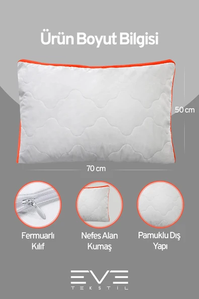 6 Adet Klimax Turuncu Serisi Kılıflı Fermuarlı Klimali Antialerjik Silikon Nano Elyaf Yastık 50x70cm - 3