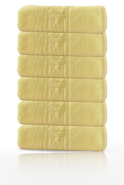 6'lı Sarı Greek Beyaz Banyo Havlusu - 70x140cm, 490gr, %100pamuk, Spa Ve Otel Havlusu - 2