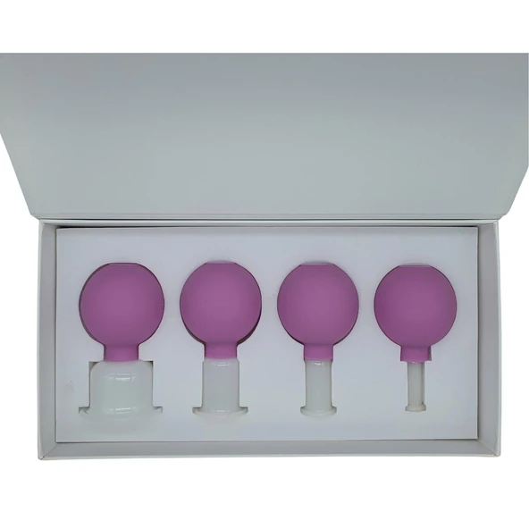 Silikon Vakumlu Yeşim Taş Jade Yüz Masaj Kupası 4’lü Set Mor Renk - 2