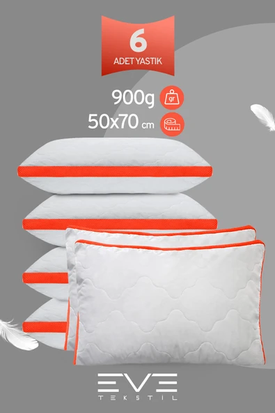 6 Adet Klimax Turuncu Serisi Kılıflı Fermuarlı Klimali Antialerjik Silikon Nano Elyaf Yastık 50x70cm