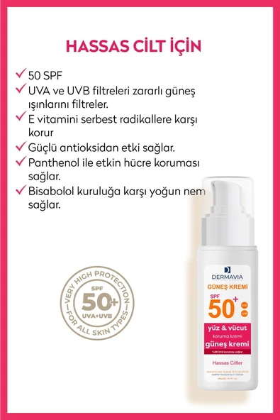 DERMAVİA DERMAVİA Spf 50 Yüz Ve Vücut Koruma Güneş Kremi Hassas Ciltler 100 ml - 2