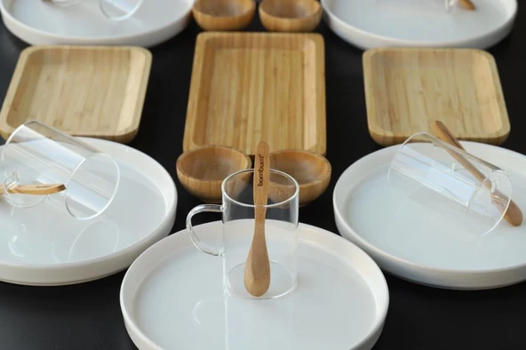 Atabeyhome Kira 25 Parça Seramik Bambu Kahvaltı Takımı lüx kahvaltılık seti - 3