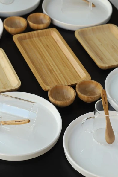 Atabeyhome Kira 25 Parça Seramik Bambu Kahvaltı Takımı lüx kahvaltılık seti - 5