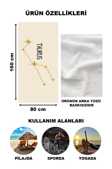 Astroloji Boğa Burcu Yıldız Haritası Desenli Plaj Deniz Havlusu Peştamal 80x160 CM AST02 RENKLİ 80 X 160 - 2