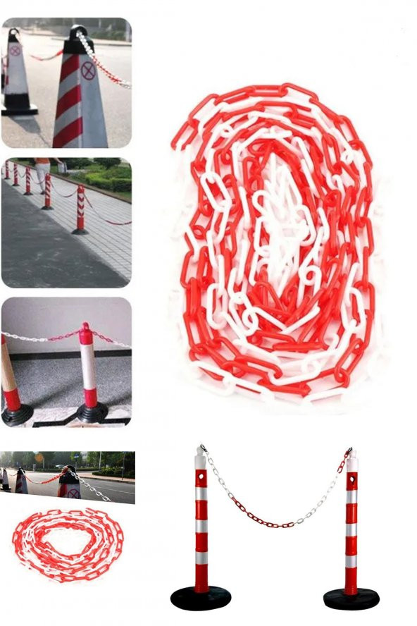 Mfk 8 Mm Plastik Zincir 1 Metre Kırmızı Beyaz Renk - Resim 3