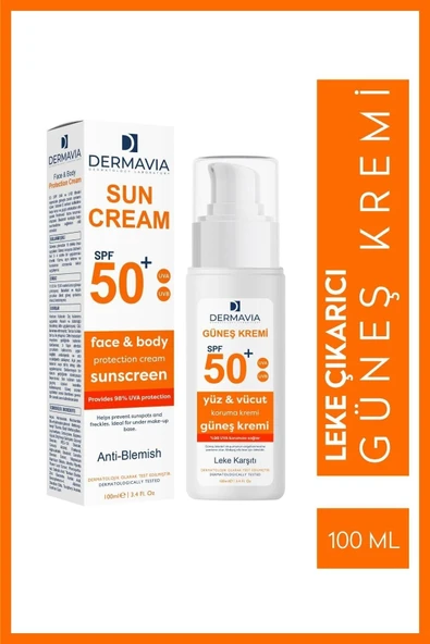 DERMAVİA DERMAVİA Spf 50 Yüz Ve Vücut Koruma Leke Karşıtı Güneş Kremi 100 ml - Suya Dayanıklı Karma Ciltler