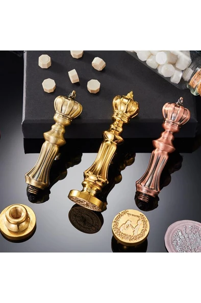 Mum Mühür Damga Kolu Premium Metal Kraliyet Tacı Antik Bakır - 6