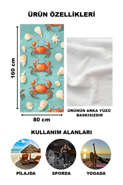 Yengeç Desenli Plaj Deniz Havlusu Peştemal 80x160 CM VTA23 RENKLİ 80 X 160 - 2