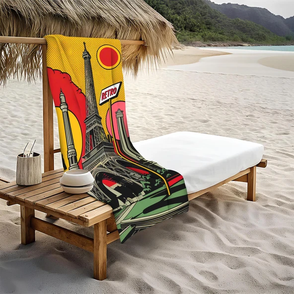 Dekoratif Modern Retro Desenli Plaj Deniz Havlusu Peştamal 80x160 CM RTR08 RENKLİ 80 X 160