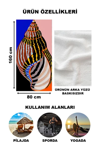Deniz Kabuğu Desenli Plaj Deniz Havlusu Peştemal 80x160 CM VTA20 RENKLİ 80 X 160 - 2
