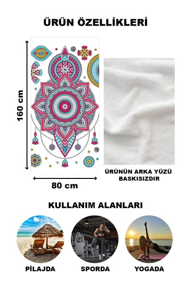 Dekoratif Modern Mandala Desenli Plaj Deniz Havlusu Peştamal 80x160 CM MD07 RENKLİ 80 X 160 - 2