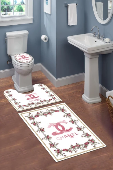 Yıkanabilir Kaymaz Tabanlı Dekoratif Desenli 3 Lü Klozet Takımı Banyo Paspas Seti RENKLİ #VALUE!