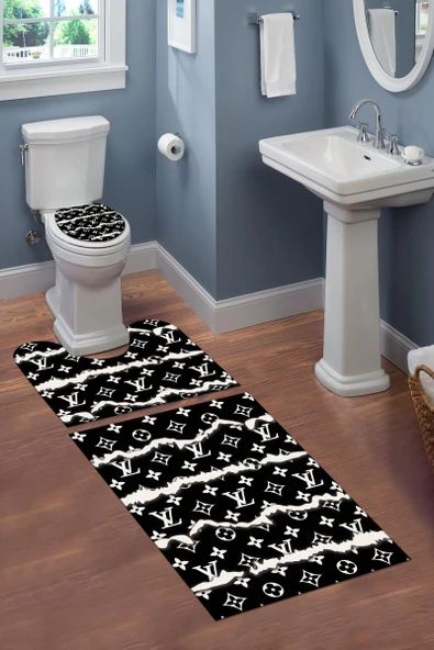 Yıkanabilir Kaymaz Tabanlı Dekoratif Desenli 3 Lü Klozet Takımı Banyo Paspas Seti SİYAH-BEYAZ #VALUE!