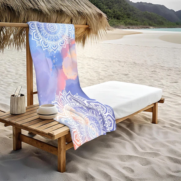 Dekoratif Modern Mandala Desenli Plaj Deniz Havlusu Peştamal 80x160 CM MD03 RENKLİ 80 X 160