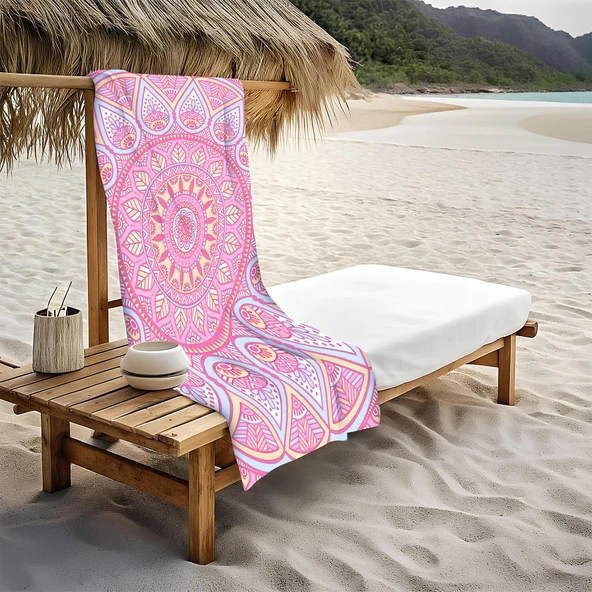 Dekoratif Modern Mandala Desenli Plaj Deniz Havlusu Peştamal 80x160 CM MD06 RENKLİ 80 X 160