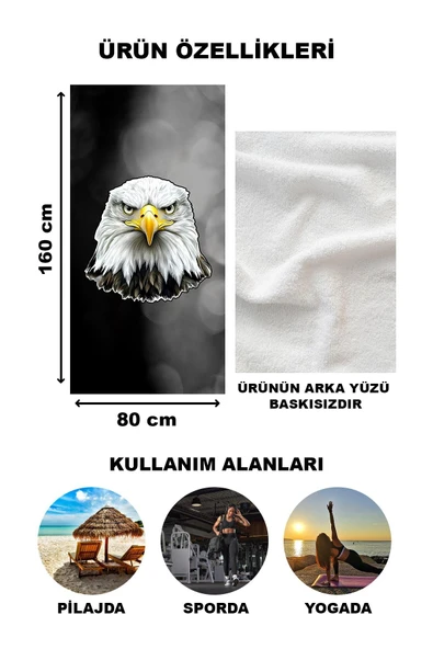 Kara Kartal Desenli Plaj Deniz Havlusu Peştemal 80x160 CM SPC09 RENKLİ 80 X 160 - 2