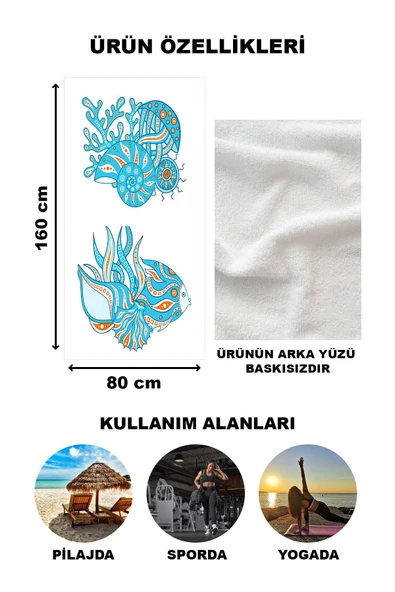 Deniz Taşı Desenli Plaj Deniz Havlusu Peştemal 80x160 CM VTA35 RENKLİ 80 X 160 - 2