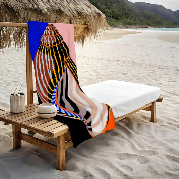 Deniz Kabuğu Desenli Plaj Deniz Havlusu Peştemal 80x160 CM VTA20 RENKLİ 80 X 160