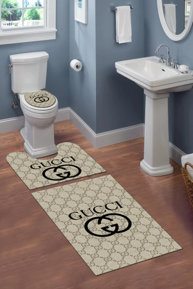 Yıkanabilir Kaymaz Dot Tabanlı Dekoratif Desenli 3'lü Klozet Takımı Banyo Paspas Seti RENKLİ #VALUE!