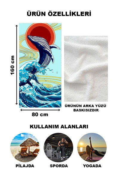 Balina Retro Desenli Plaj Deniz Havlusu Peştemal 80x160 CM VTA12 RENKLİ 80 X 160 - 2