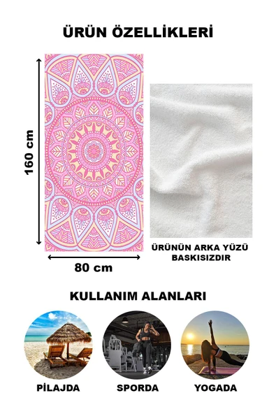 Dekoratif Modern Mandala Desenli Plaj Deniz Havlusu Peştamal 80x160 CM MD06 RENKLİ 80 X 160 - 2