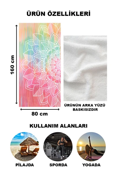 Dekoratif Modern Mandala Desenli Plaj Deniz Havlusu Peştamal 80x160 CM MD02 RENKLİ 80 X 160 - 2