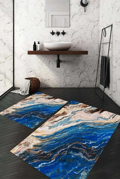 Dijital Baskı Kaymaz Taban Yıkanabilir 2'li Banyo Paspas Takımı RENKLİ #VALUE!
