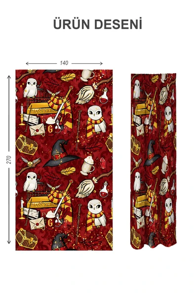 Dijital Baskı Yıkanabilir Harry Potter Desenli 2 Kanat Bebek ve Çocuk Odası Fon Perdesi RENKLİ 140 X 270 - 2