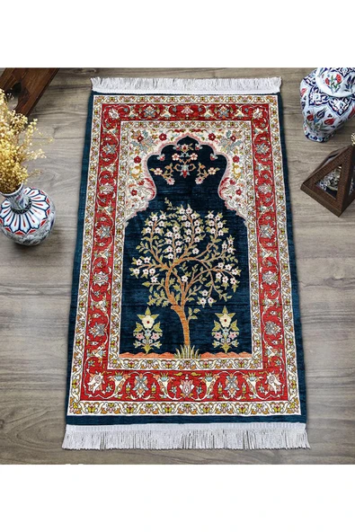 Dijital Baskı Kaymaz Taban Yıkanabilir Püsküllü Seccade RENKLİ 70 X 110 - 2