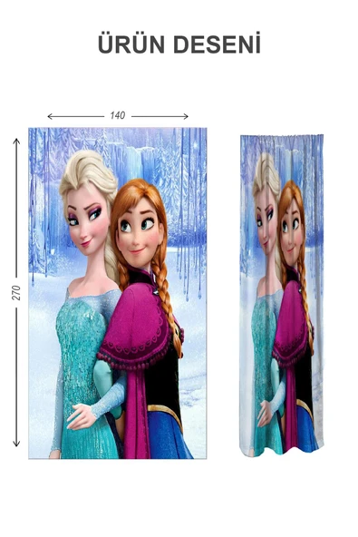 Dijital Baskı Yıkanabilir Elsa Desenli 2 Kanat Bebek ve Çocuk Odası Fon Perdesi RENKLİ 140 X 270 - 2