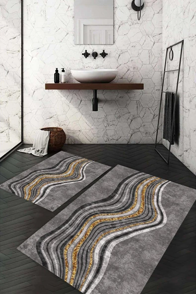 Dijital Baskı Kaymaz Taban Yıkanabilir 2'li Banyo Paspas Takımı RENKLİ #VALUE! - 2