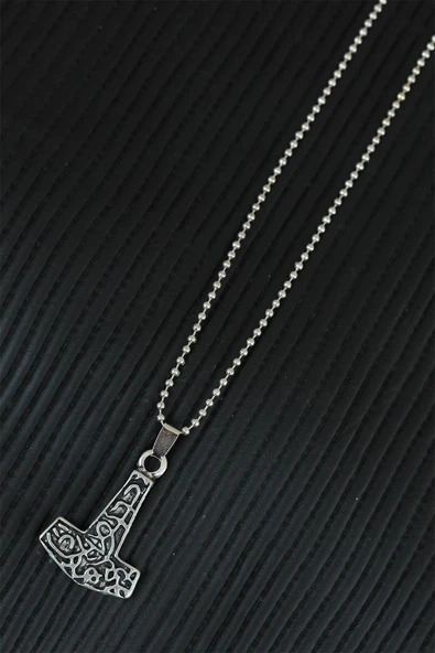 Gümüş Renk Metal Aksesuarlı Top Zincirli Erkek Kolye - 2