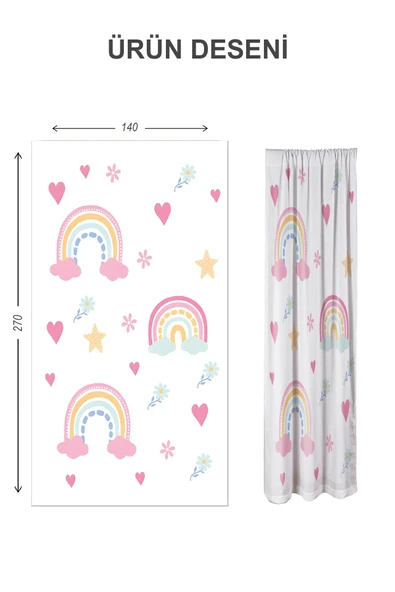 Dijital Baskı Yıkanabilir Gökkuşağı Desenli 2 Kanat Bebek ve Çocuk Odası Fon Perdesi RENKLİ 140 X 270 - 2