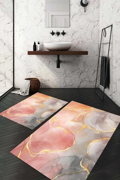 Dijital Baskı Kaymaz Taban Yıkanabilir 2'li Banyo Paspas Takımı RENKLİ #VALUE! - 2