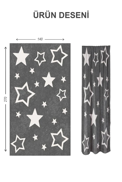 Dijital Baskı Yıkanabilir Yıldız Desenli 2 Kanat Bebek ve Çocuk Odası Fon Perdesi RENKLİ 140 X 270 - 2