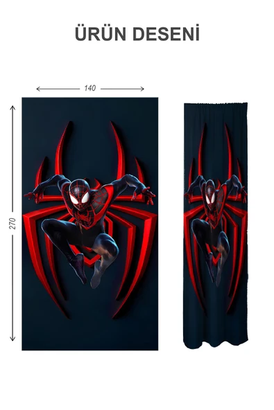 Dijital Baskı Yıkanabilir Spiderman Desenli 2 Kanat Bebek ve Çocuk Odası Fon Perdesi RENKLİ 140 X 270 - 2
