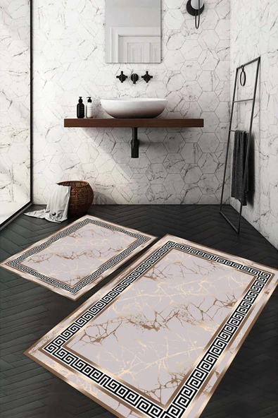 Dijital Baskı Kaymaz Taban Yıkanabilir 2'li Banyo Paspas Takımı RENKLİ #VALUE!