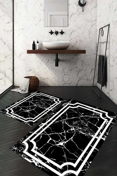 Dijital Baskı Kaymaz Taban Yıkanabilir 2'li Banyo Paspas Takımı RENKLİ #VALUE!