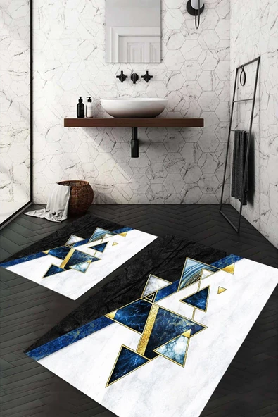 Dijital Baskı Kaymaz Taban Yıkanabilir 2'li Banyo Paspas Takımı RENKLİ #VALUE! - 2