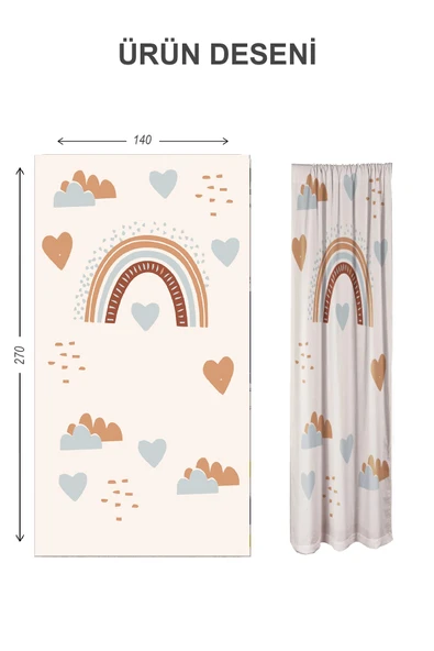 Dijital Baskı Yıkanabilir Gökkuşağı Desenli 2 Kanat Bebek ve Çocuk Odası Fon Perdesi RENKLİ 140 X 270 - 2