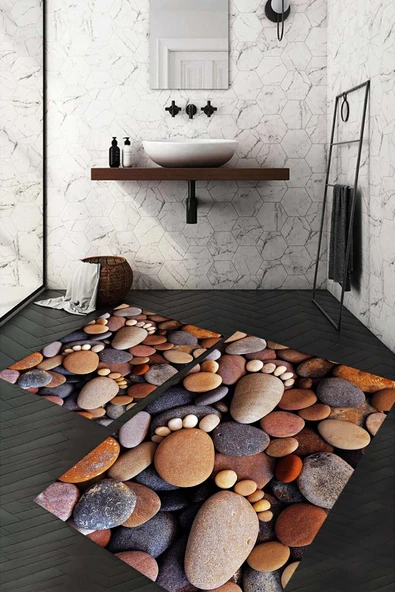 Dijital Baskı Kaymaz Taban Yıkanabilir 2'li Banyo Paspas Takımı RENKLİ #VALUE!