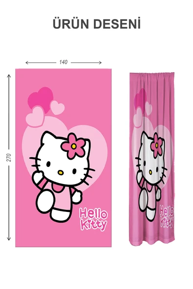 Dijital Baskı Yıkanabilir Hello Kitty Desenli 2 Kanat Bebek ve Çocuk Odası Fon Perdesi RENKLİ 140 X 270 - 2