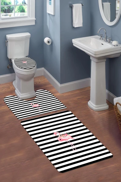 Yıkanabilir Kaymaz Tabanlı Modern Desenli 3'lü Klozet Takımı Banyo Paspas Seti RENKLİ #VALUE!
